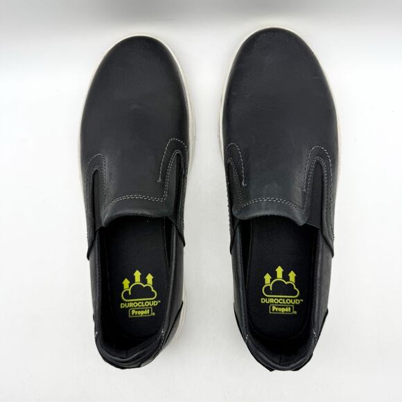 Propet Mens Kedrick Sneakers US 9.5 EEE Black White Leather Slip On NWOB